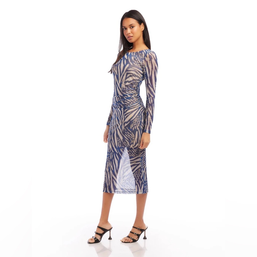 Fifteen Twenty side shirred midi mesh dress tropical print XS - Picture 5 of 7